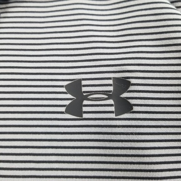 Under Armour Mens Polo Shirt Short Sleeves Striped Loose Heat Gear Black Size XL - Picture 3 of 16